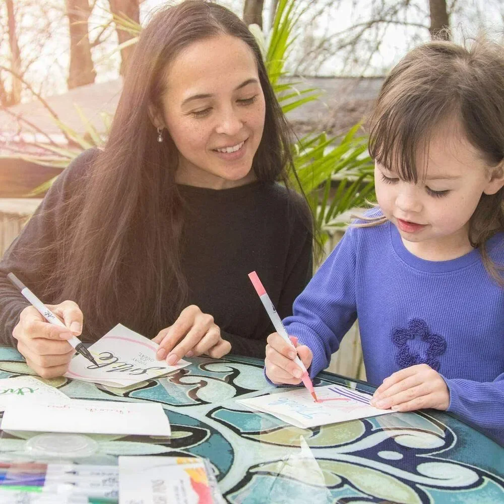 Water Based Art Markers - 16 Colors for Lettering, Coloring, Dual Brush Pens